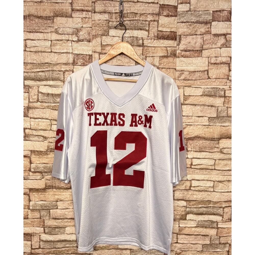 white Adidas Texas A&M Aggies Premier Football Jersey 12th Man SEC Sz Large